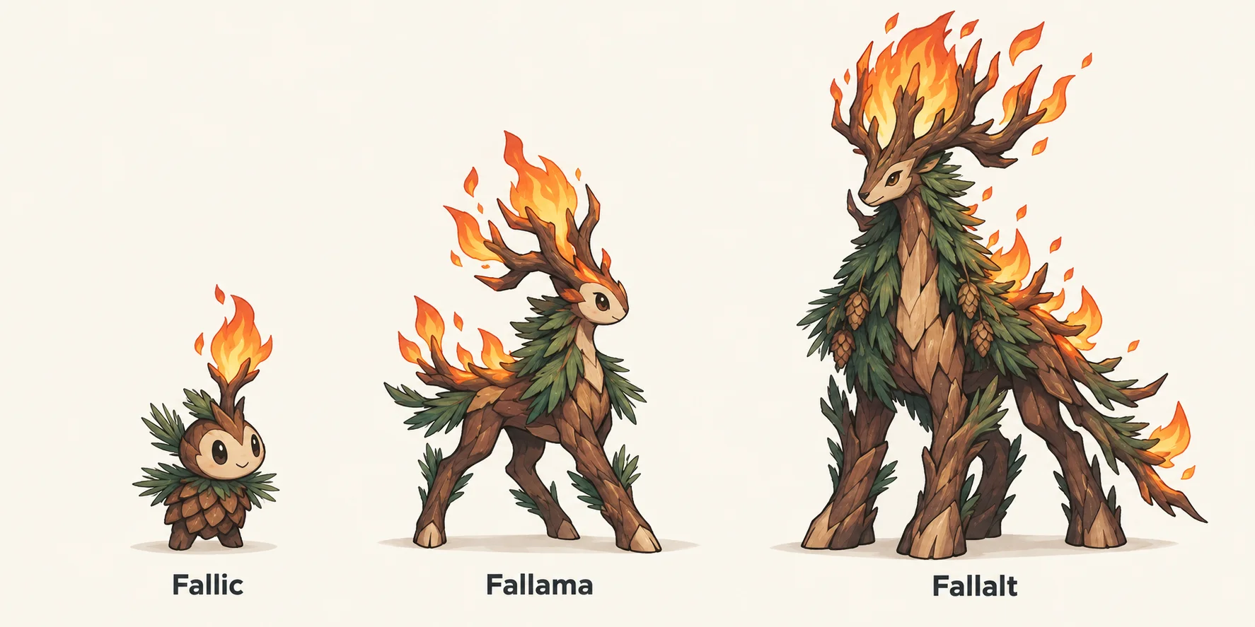 Falxic, Falama, Fallalt — línia evolutiva, d'esquerra a dreta