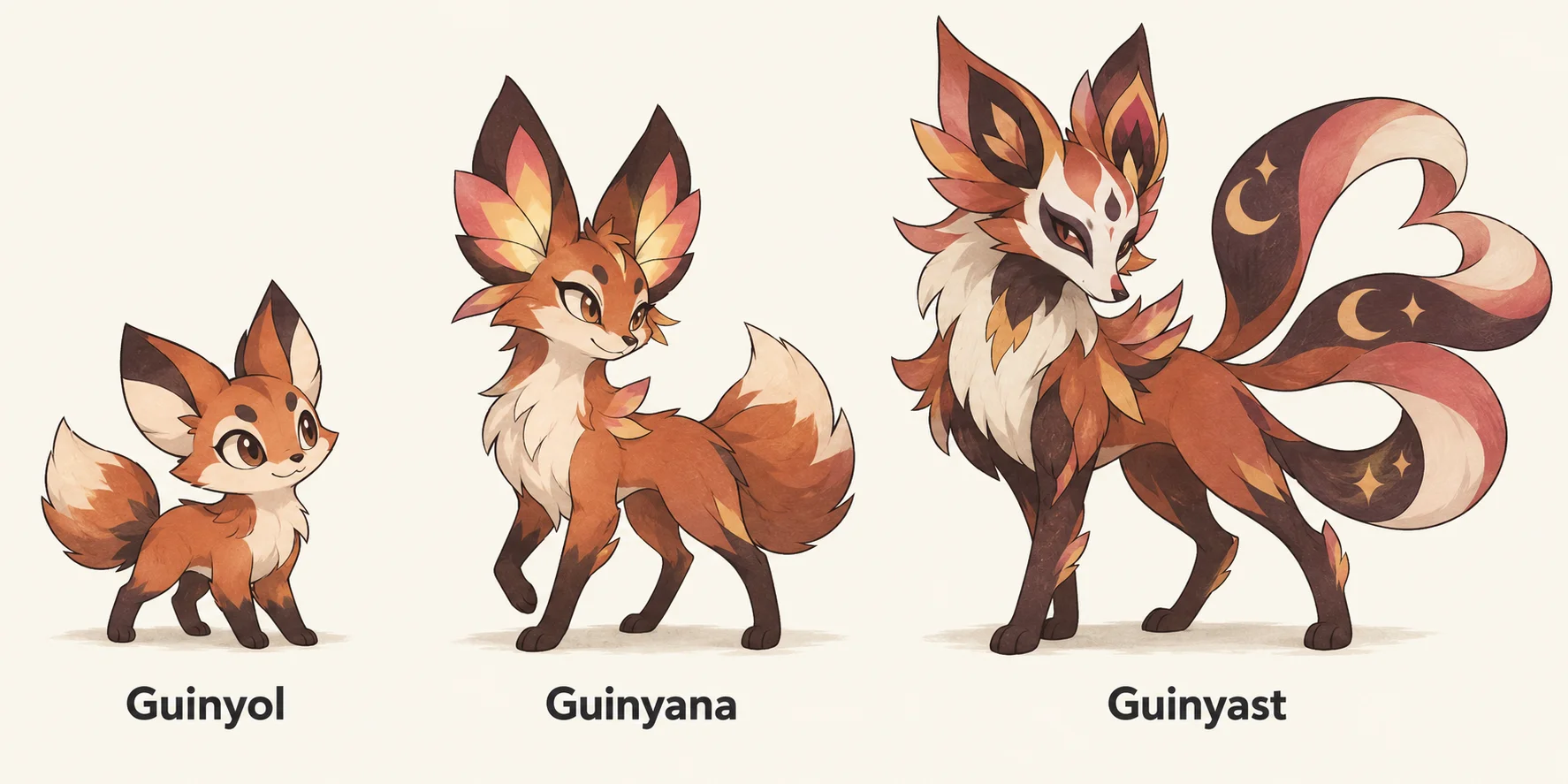 Guinyol, Guinyana, Guinyast — línia evolutiva, d'esquerra a dreta