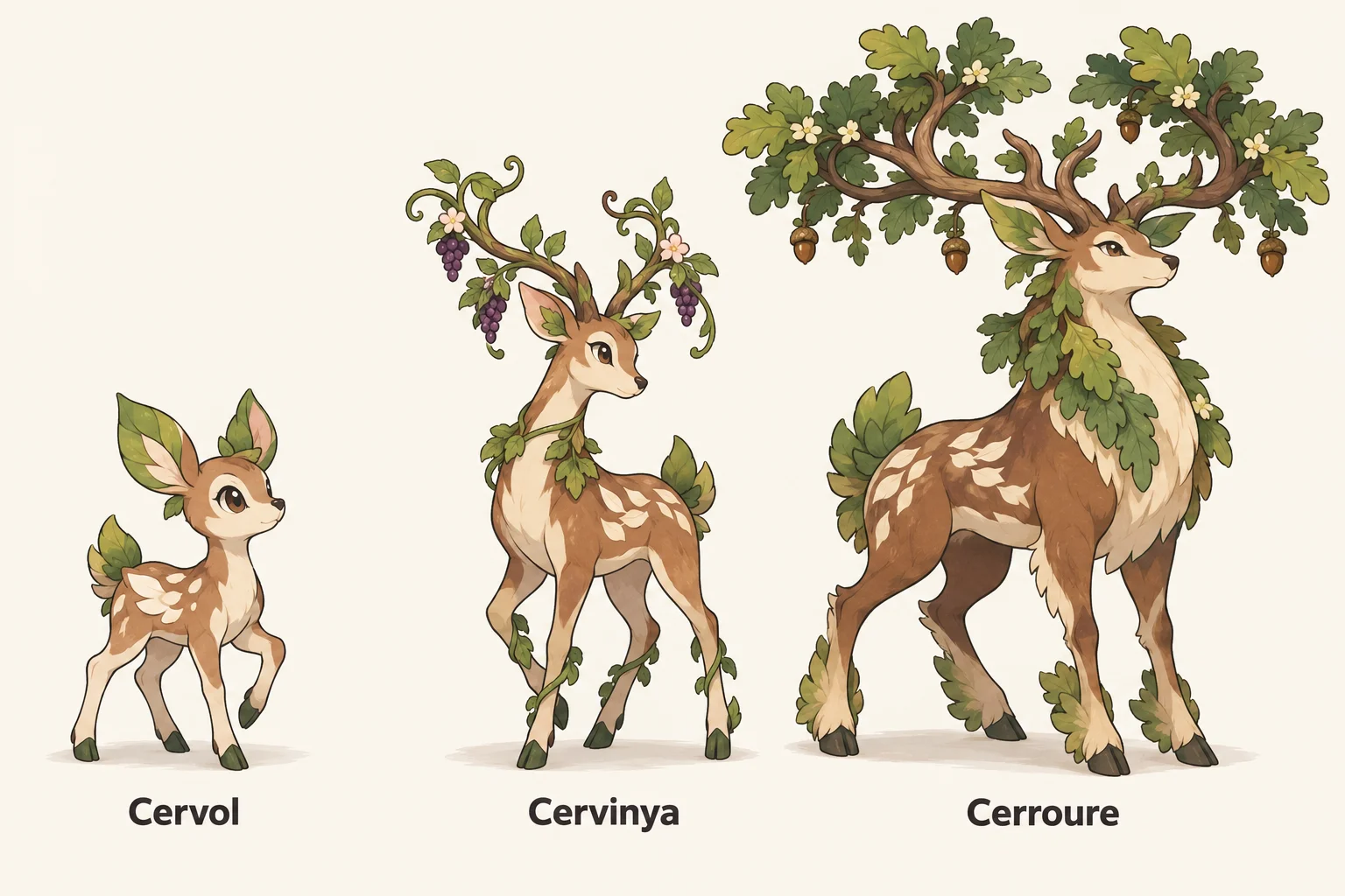 Cervolt, Cervinya, Cerroure — línia evolutiva, d'esquerra a dreta