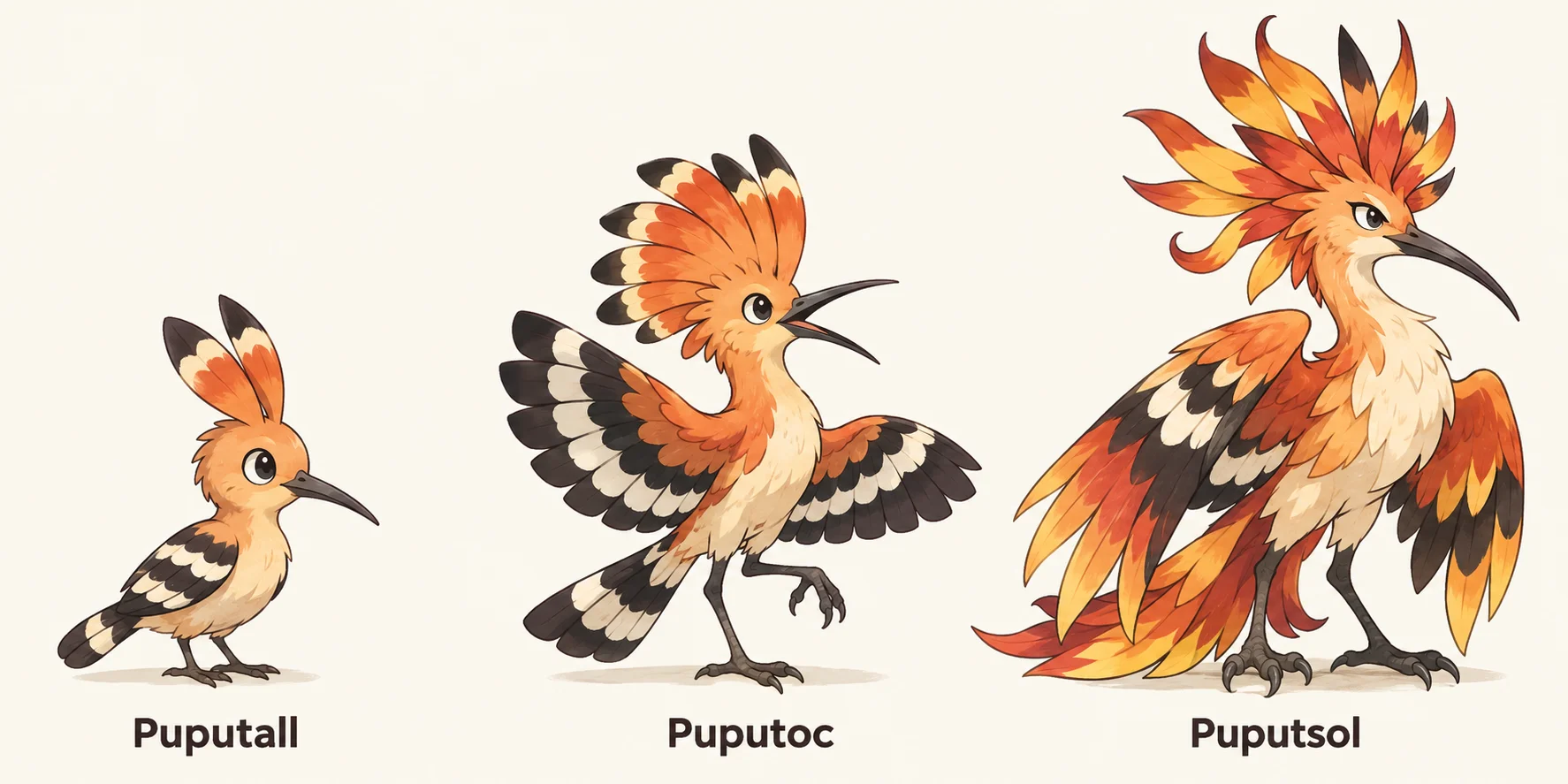Puball, Putoc, Pussòl — línia evolutiva, d'esquerra a dreta