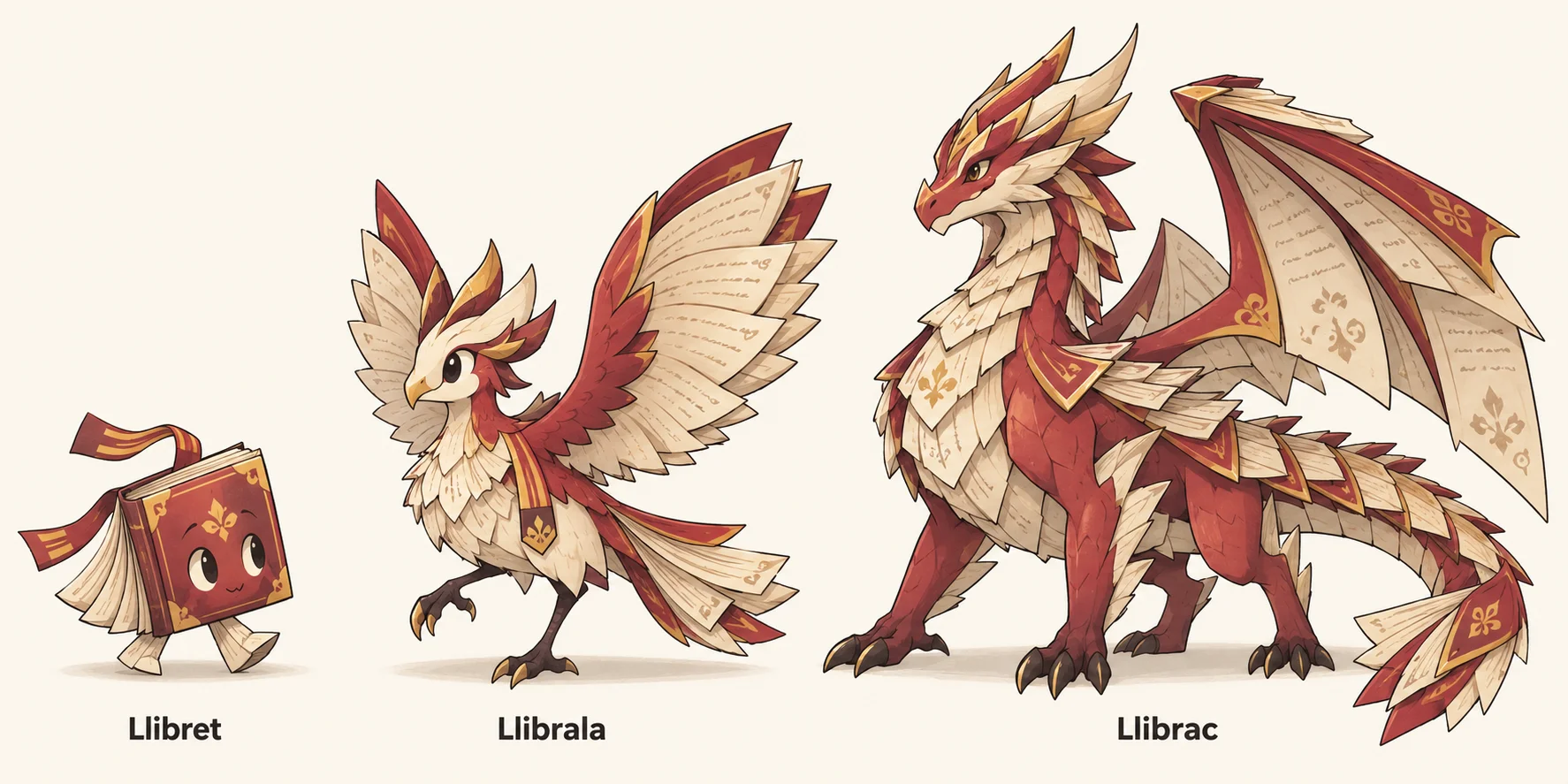 Llibret, Llibrala, Llibrac — línia evolutiva, d'esquerra a dreta